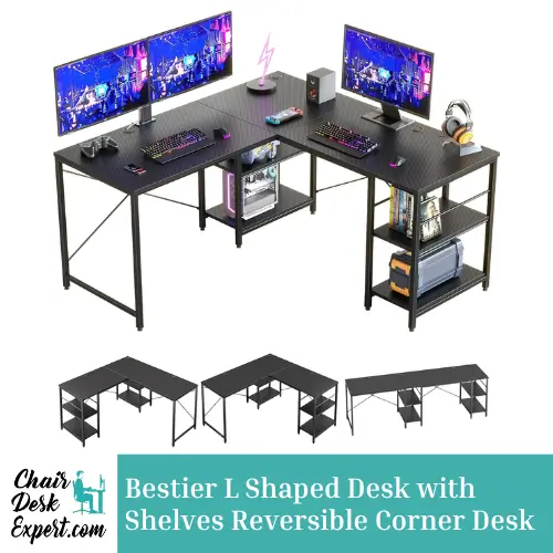 Bestier L Shaped Desk with Shelves Reversible Corner Desk