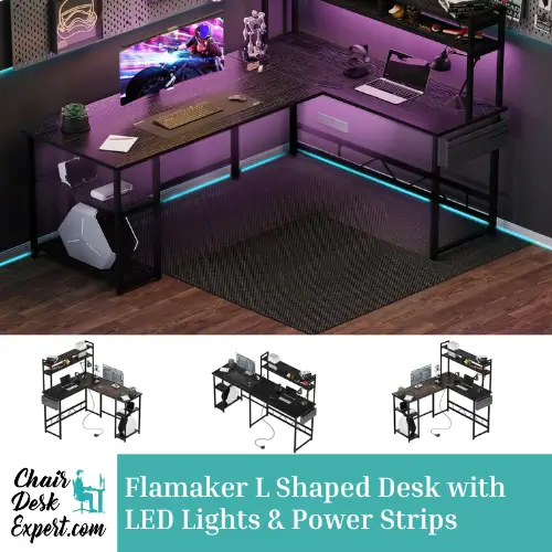 Flamaker L Shaped Desk with LED Lights & Power Strips