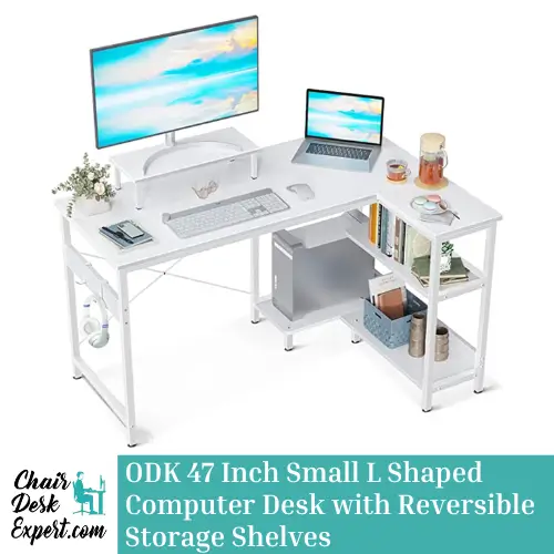 ODK 47 Inch Small L Shaped Computer Desk with Reversible Storage Shelves