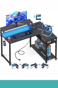 5. MOTPK L Shaped Gaming Desk with Power Outlet, Reversible Gaming Desk​